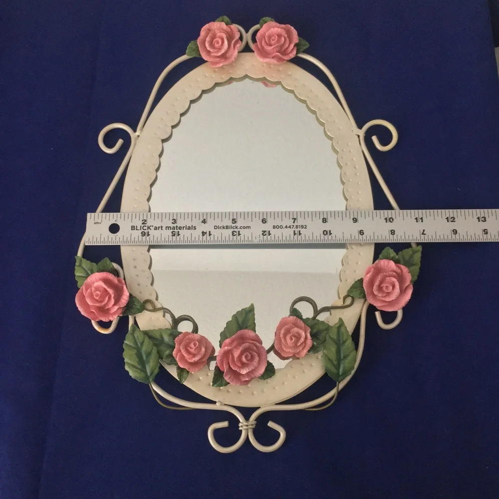 Vintage Oval Mirror with Pink Roses - Picture 8 of 10